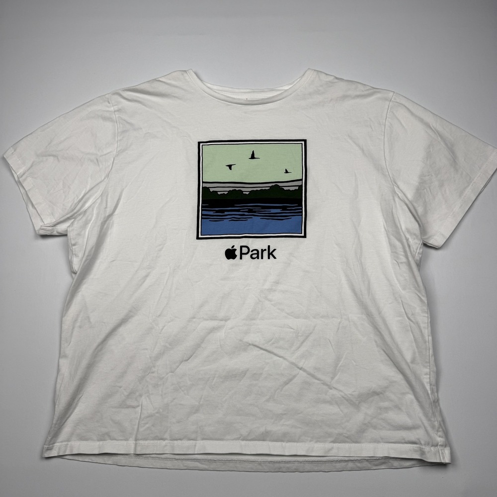 Apple Park Shirt Mens XL White Nature Landscape Graphic T-Shirt Tee Apple